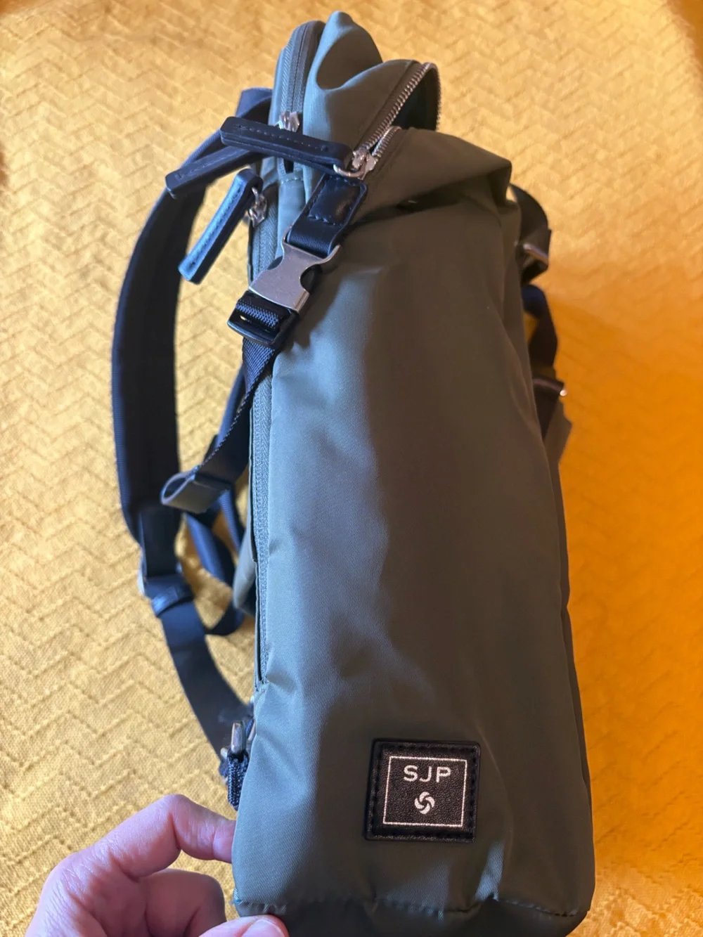 Samsonite Olive Green Backpack with Bright Pink Strap